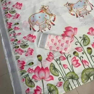 Exclusiv Lilen: Silver Patta Saree