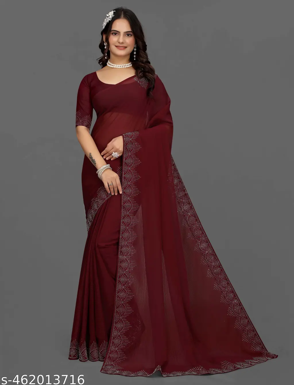 Art Stone Work Saree: Party & Wedding - Image 3