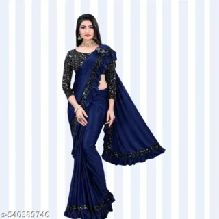 Navy Blue Ruffle Saree Blouse: ReadyToWear
