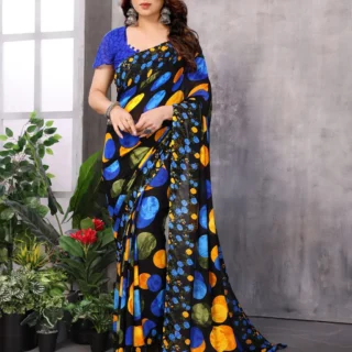 Blue Polka Dot Bollywood Saree