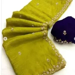 Fendy Chiffon Saree: Hand Stone Embroidery