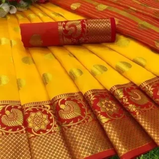 rlsn8_1024.webp Golden Silk: Banarasi Jacquard Yellow Saree