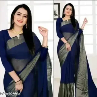 Golden Border Chiffon Saree  Festive