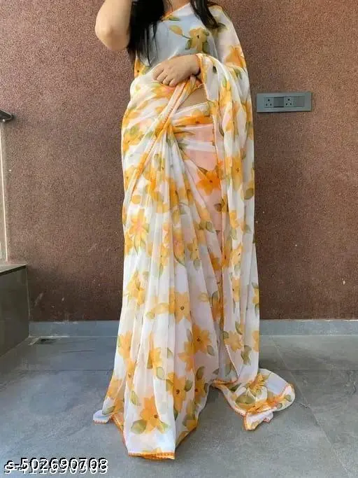 Red Kalamkari Floral Georgette Saree - Image 3