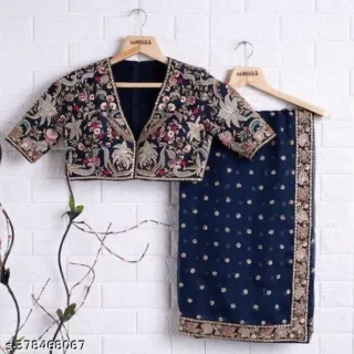 Krisha Fashion Blue Embroidered Saree