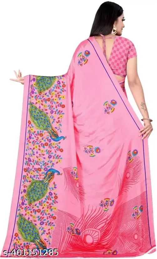 Trendy Printed Crepe Saree Blouse Set - Image 2