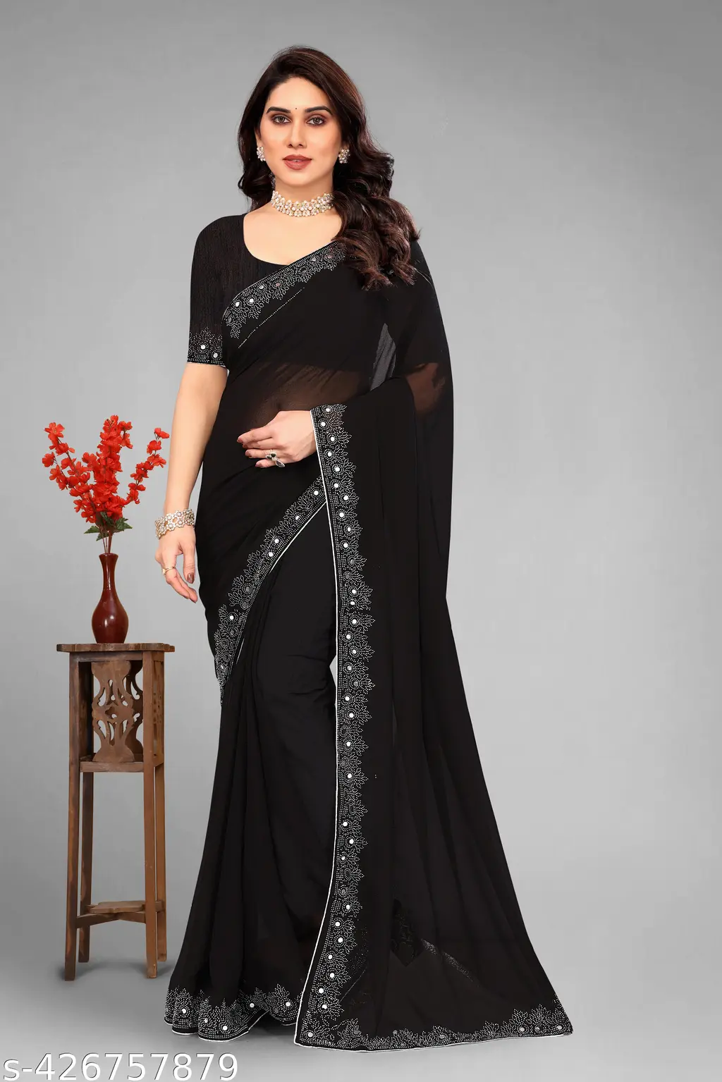 Georgette Diamond Saree: Wedding & Party - Image 3