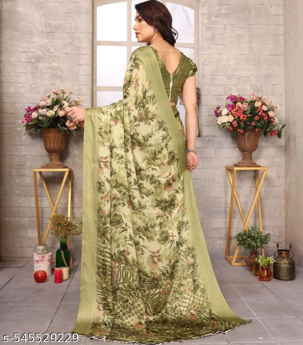 Bollywood Floral Print Chiffon Brasso Saree - Image 3