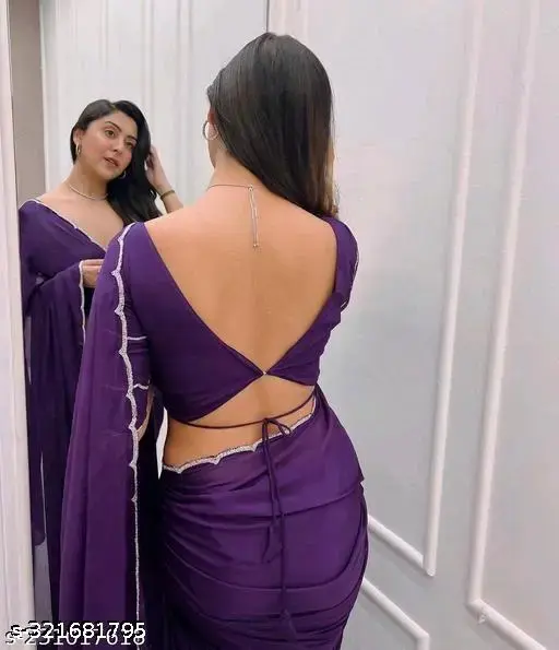 Purple Georgette Saree with Lace Border - Image 2