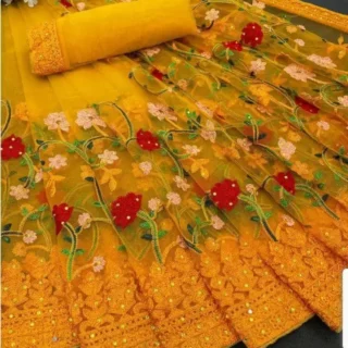 Gezrel Net Embroidered Saree for Women