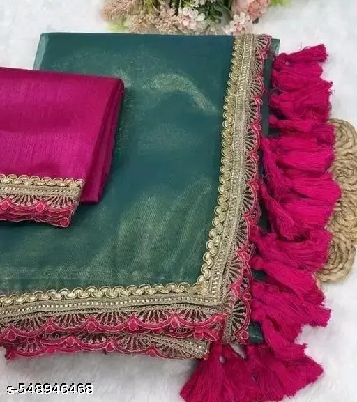 Elegant Tissue Saree: Embroidered Lace Border - Image 2