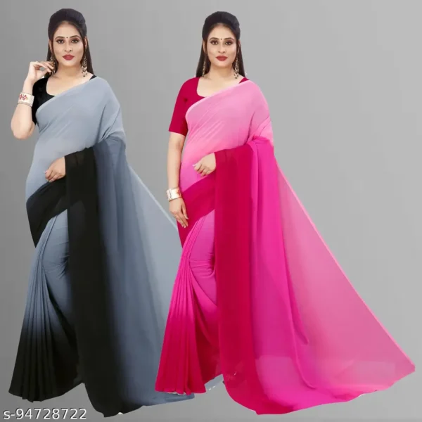 Ombre Georgette Saree & Blouse Combo