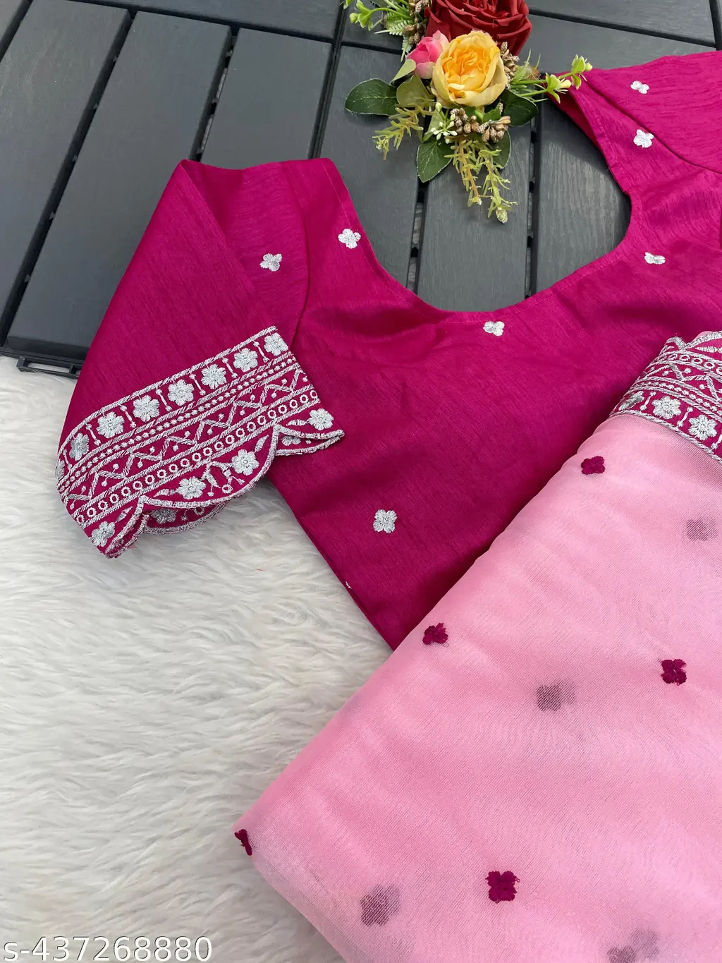 Heavy Nylon Embroidered Saree - Image 3