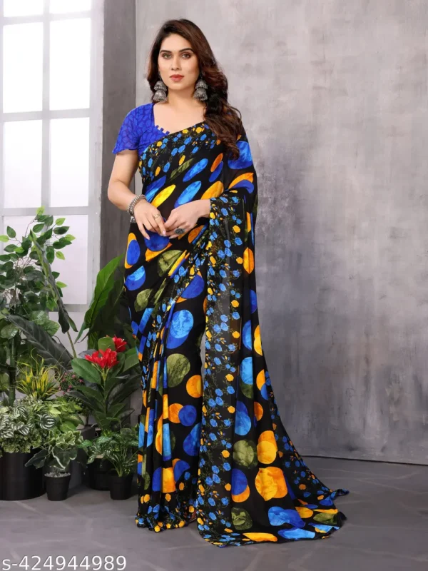 sue33_1024.webp Bollywood Blue Polka Dot Georgette Saree