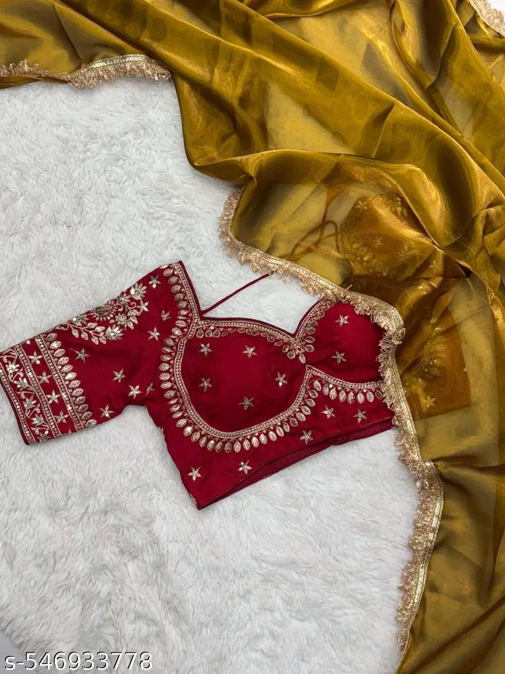 Trending Gold Silk Saree & Blouse - Image 4