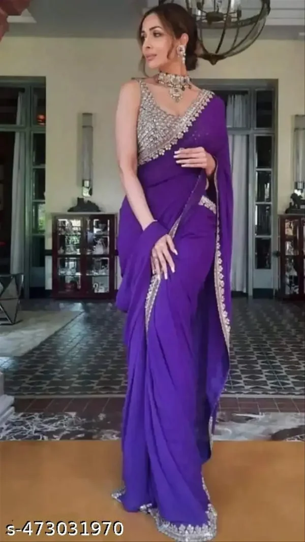 Elegant Purple Embroidered Georgette Blouse
