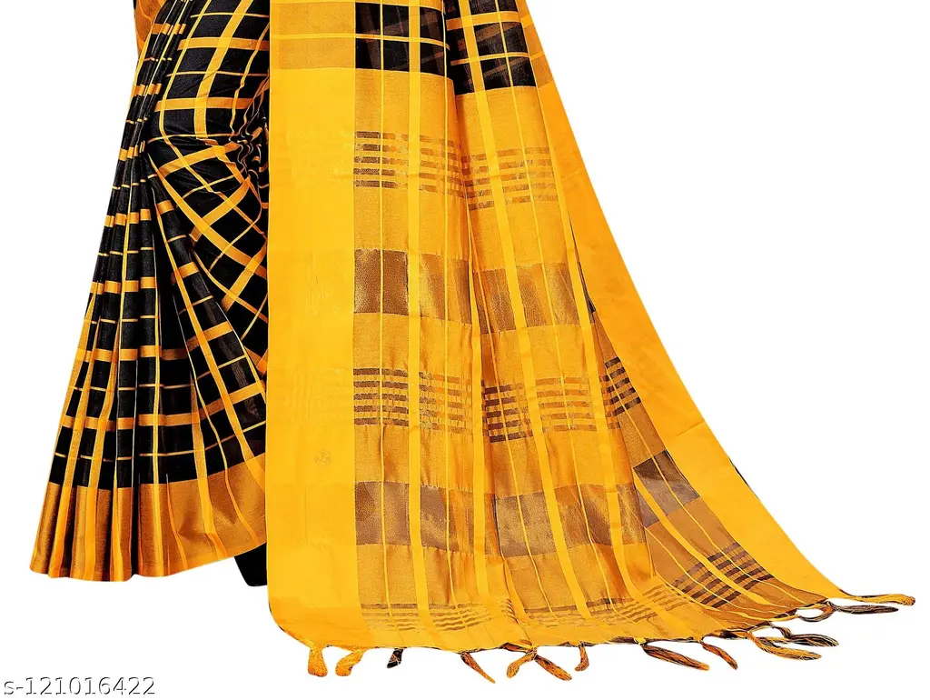 Black Cotton Silk Jacquard Saree with Tassels - Image 3