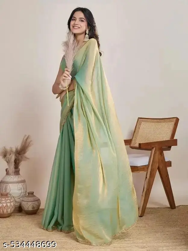 Goldgreen TwoTone Silk Designer Saree - Image 3