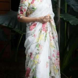 Designer Linen Cotton Saree 2024