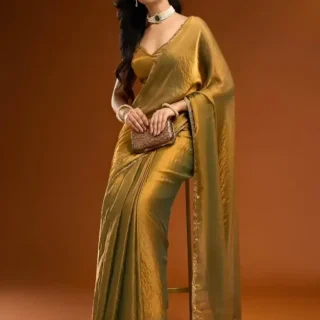 Golden Chiffon Lace Saree