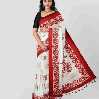 Laal Saada Alpona Cotton Saree