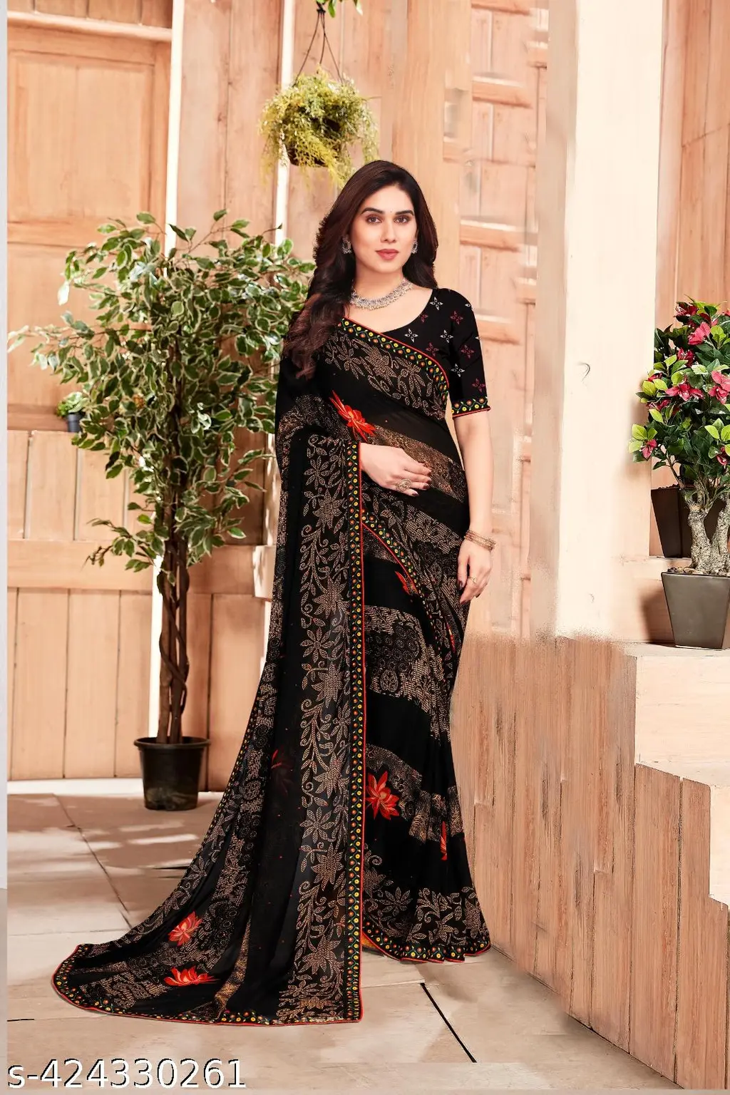 Bollywood Style Printed Georgette Saree - Image 3
