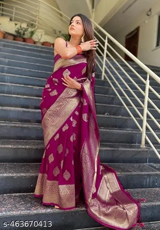Purple Soft Banarasi Silk Blouse Piece - Image 4