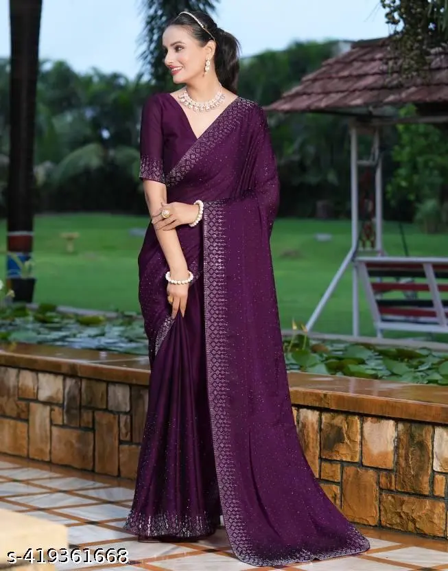 Hot Fix Georgette Silk Saree & Blouse - Image 3
