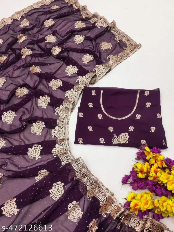 Embroidered Georgette Saree: Diamond Party Glamour