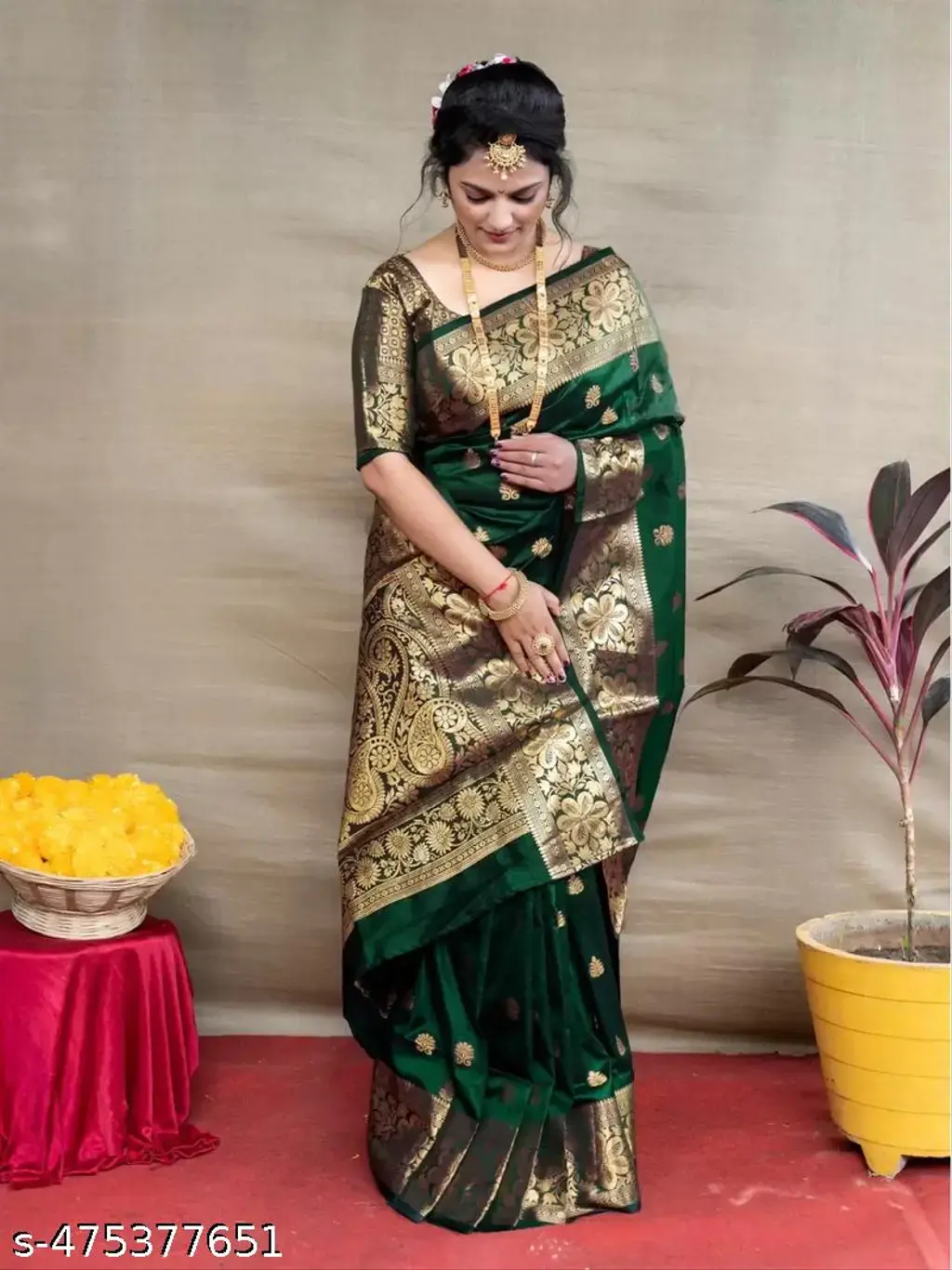 Dark Green Banarasi Silk Saree - Image 3