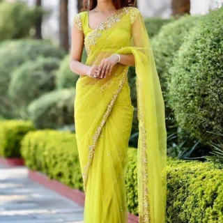 Assam Silk Yellow Beaded Saree Blouse