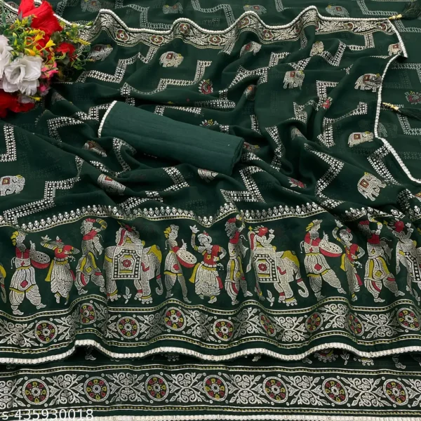 tsogf_1024.webp Emerald Luxe: Foil Print Silk Saree