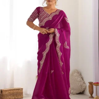 Satrani Pink Organza Saree & Silk Blouse