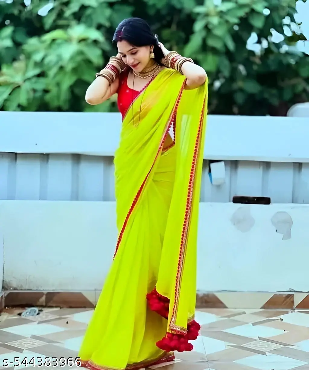 Pink Georgette with Lace Border - Image 3