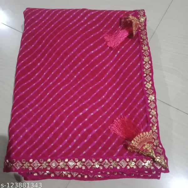 Pink Leheriya Georgette Saree with Lace