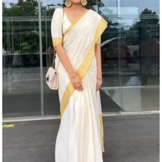 Kerala Kasavu Saree: Golden Zari Elegance