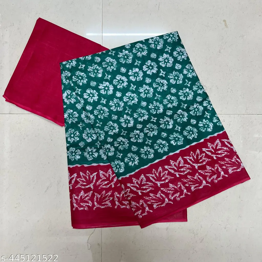 Jaipuri Hand Block Printed Cotton Saree - Image 3