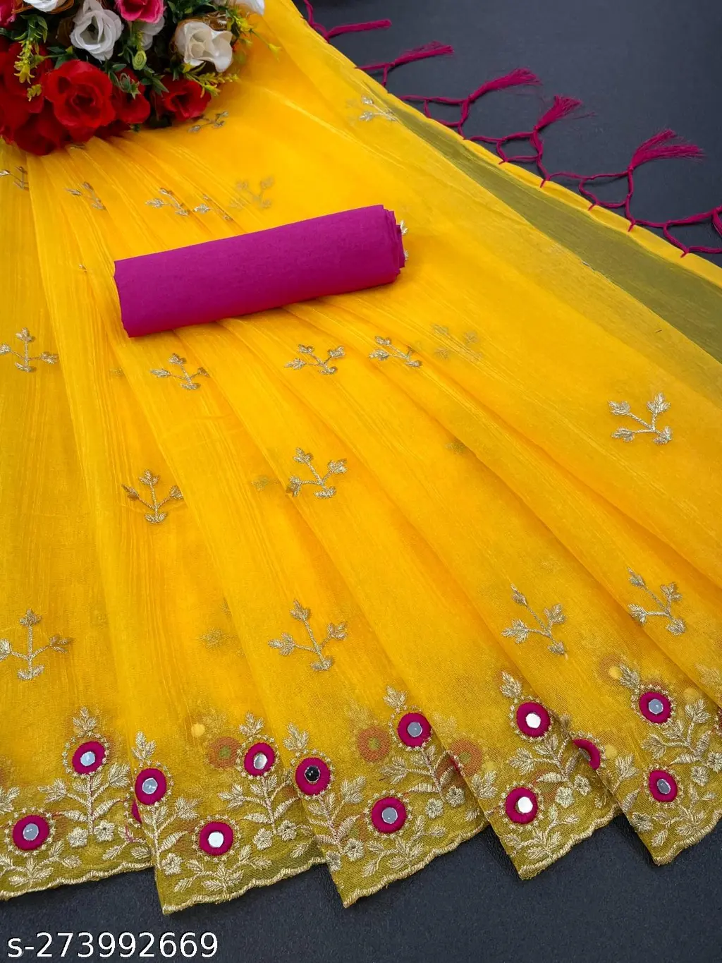 Embroidered Net Sari Blouse Fabric - Image 3