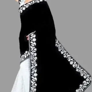 Embroidered Velvet Half & Half Blouse