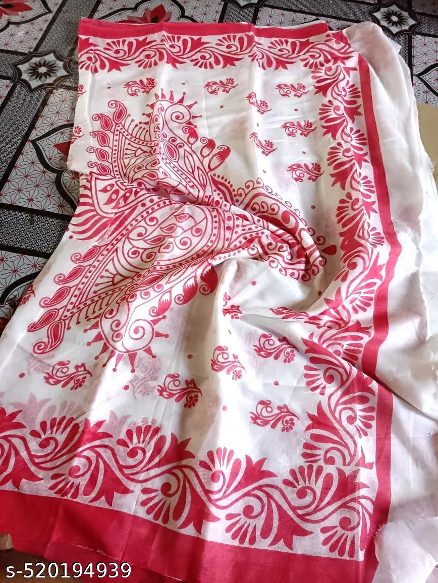 Laal Saada Alpona Cotton Saree - Image 2