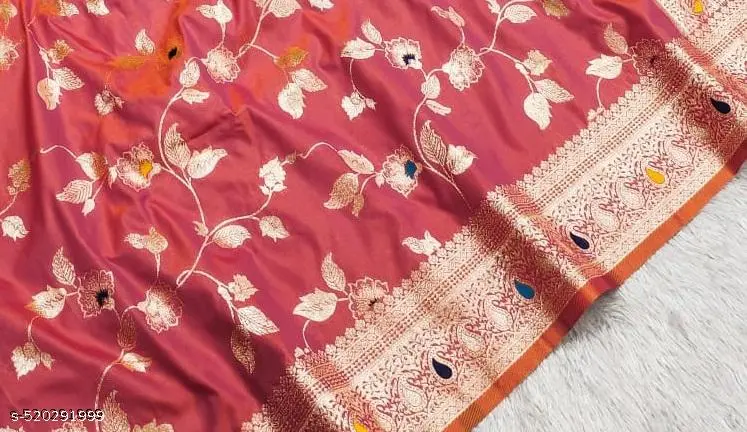 Orange Silk Saree: Heavy Tussales Design - Image 2