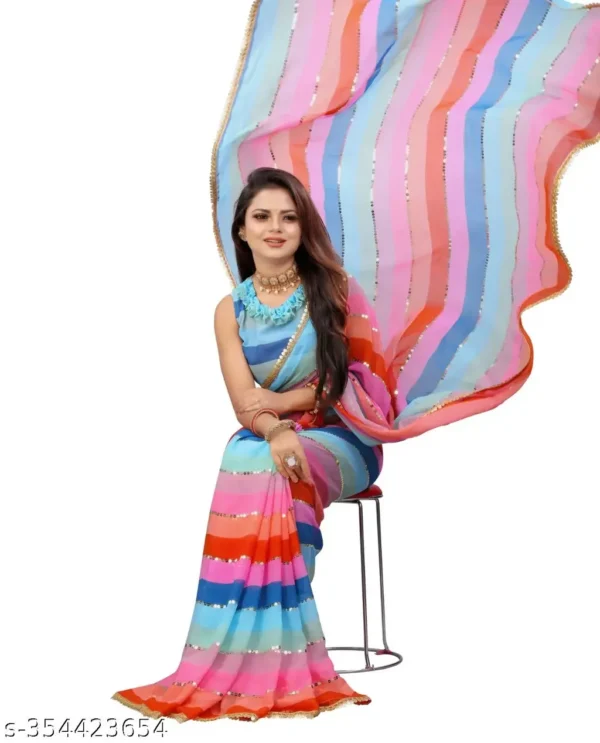 un1d2_1024.webp Qyra Bollywood Georgette Saree: Pink Multicolor