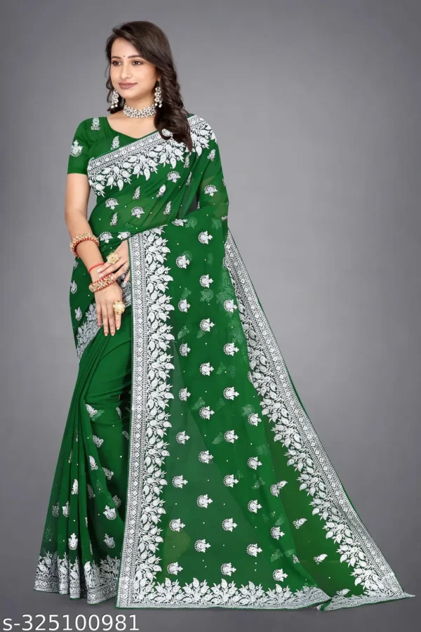 Silver Embroidered Saree with Stone Detail