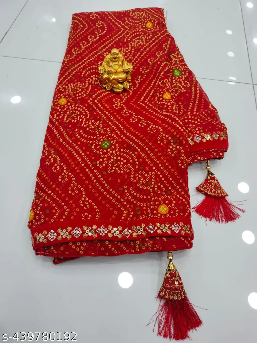 Trending Red Bandhani Georgette Saree - Image 4