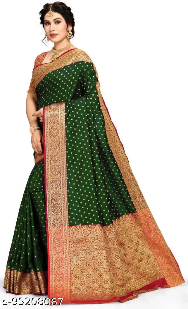 Green Banarasi Silk Saree Blouse with Tassels - Image 3