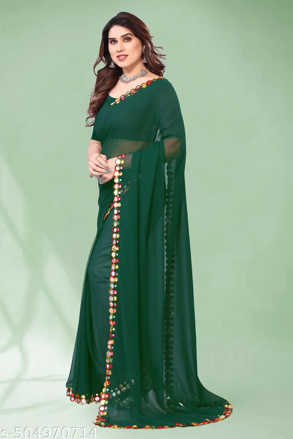 Emerald Mirror Lace Party Saree - Image 3
