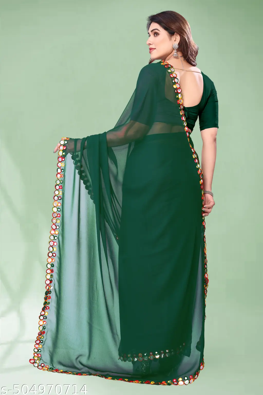 Emerald Mirror Lace Party Saree - Image 2