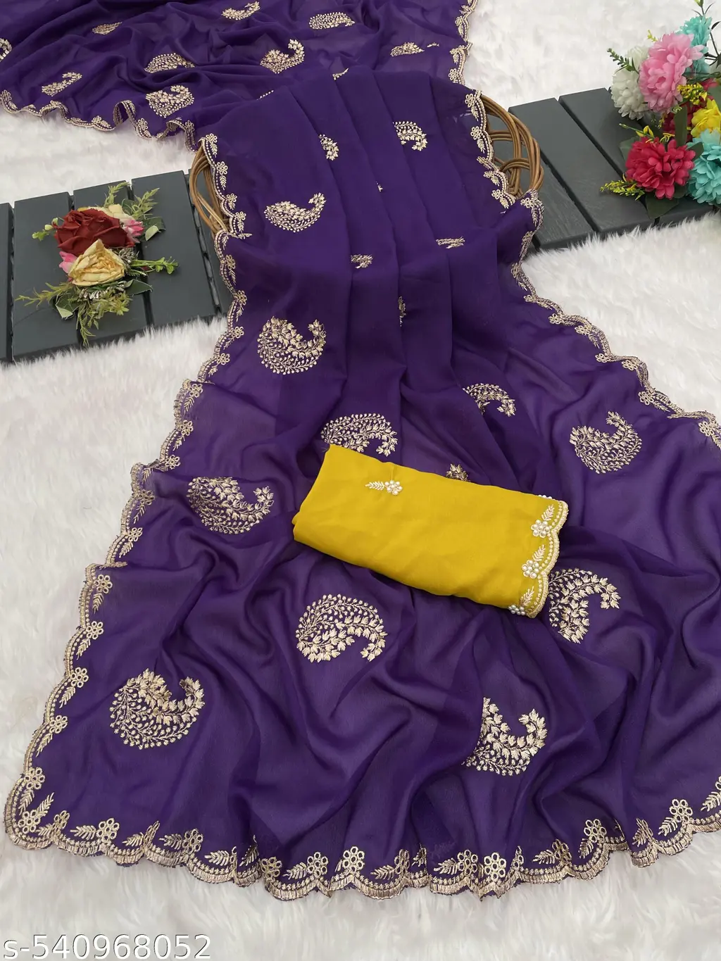 Morpeach Chiffon Saree: Elegant Jari Embroidery - Image 3
