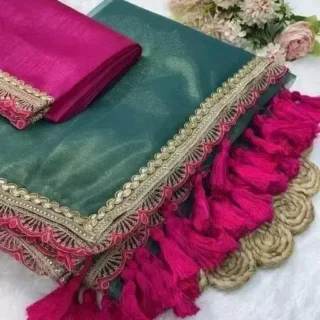Elegant Tissue Saree: Embroidered Lace Border