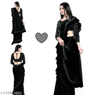 Black Ruffle Lycra ReadytoWear Saree